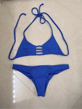 Women's Cobalt Blue Strappy Halter Bikini Set
